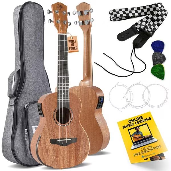 Acoustic-Electric Ukulele - Solid Top Mahogany Ukulele with Full Starter Package, Pyle, Mfr#: PUKTEA22
